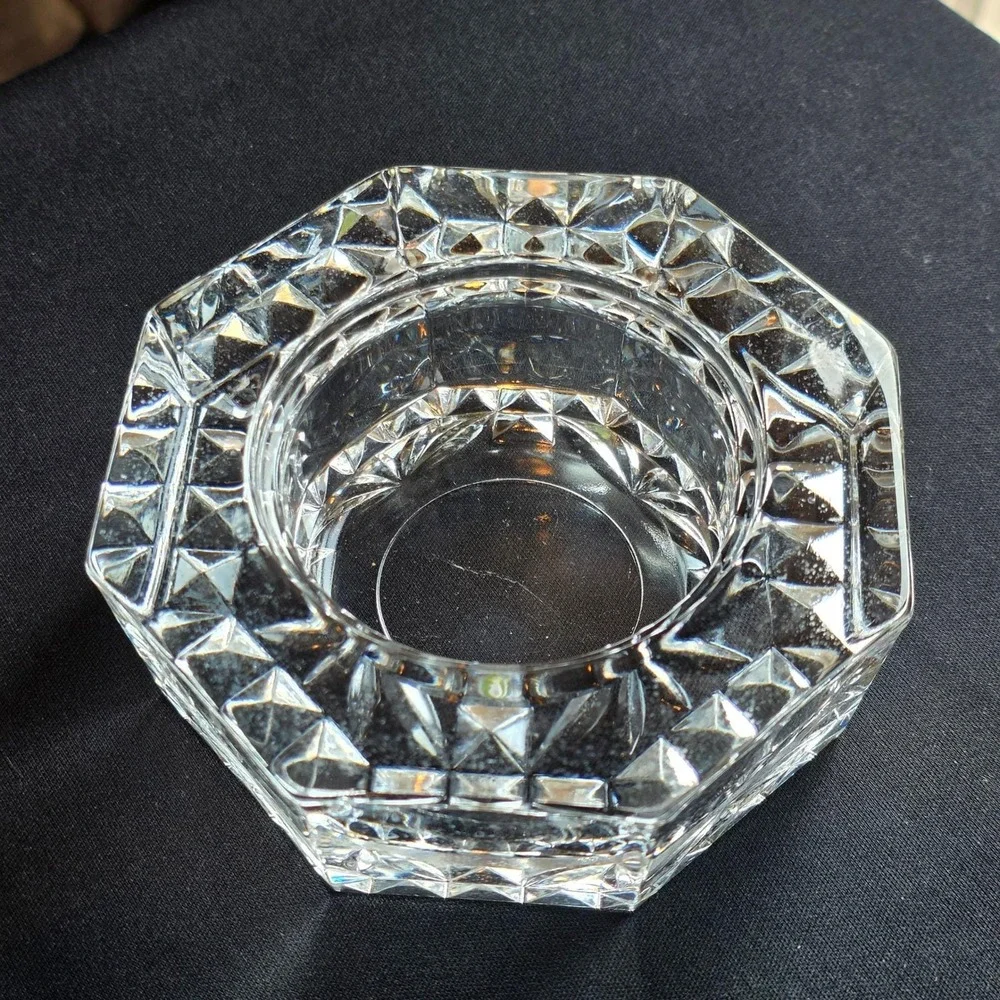 Vintage French‎ Crystal Octagon Diamond Cut Trinket Dish Tea Light Candle Holder